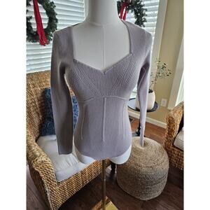 Abercrombie & Fitch A&F Sweetheart Neck Corset Bodysuit Sweater Light Grey Sz M